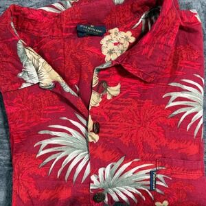 Palmwave Hawaii Button Down Shirt Mens M Red Tropical Floral Cotton C90-A8457